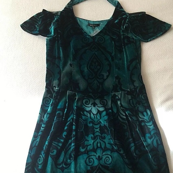 NWT Nanette Lepore Dress Damsel Halter Peacock Green Velour Velvet sz 10 - Picture 3 of 7